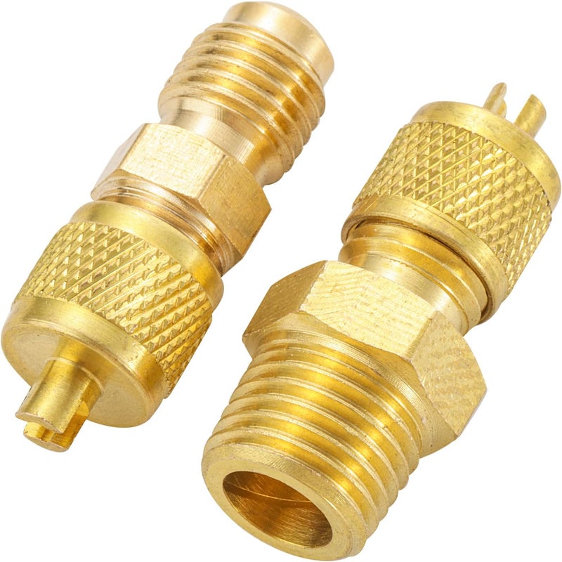Tigbear Brass Pipe Fitting 1/4 SAE Flare to 1/8 NPT Male, Brass AC Pipe Adapter Fittings, Tube Fitting Adapter with 1/4 Female Service Access Valve Cap for Air Conditioner Refrigeration HVAC System - Image 1